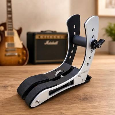 Aluminum Electric Guitar Leg Rest, Adjustable Ergonomic Support | Tool-free manual adjustment fits 40-55 mm guitar bodies; silicone and EVA pads support left- and right-handed seated play.