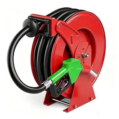 3/4" x 33ft Fuel Hose Reel, Extra Thick Steel, 300PSI Diesel Fuel Transfer Hose, 3/4 Inch Retractable Hose Reel with Fuel Nozzle Working with Pump & Tank