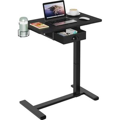 X-cosrack Overbed Bedside Table with Drawer, Adjustable Pneumatic Standing Desk with Wheels, Rolling Laptop Desk with Cup Holder, Computer Cart Movable Over Bed Table for Hospital and Home Use, Black