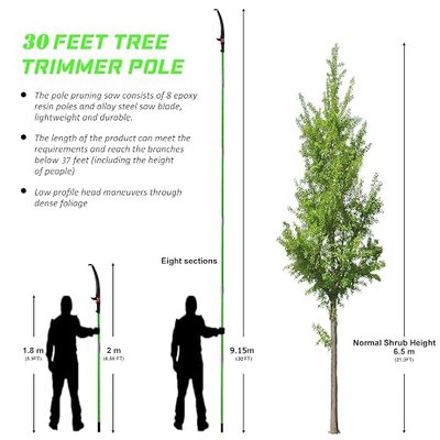 Pole Saw for Tree Trimming - 30.1 FT Extendable Tree Pruner, Long Handle Tree Trimmer, High Reach Branch Cutter, Heavy Duty Pole Pruning Saw, Tree Cutting Tool for Hard-to-Reach Branches