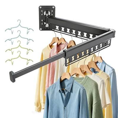 Wall Mounted Clothes Drying Rack Foldable & Space-Saving with 4 Hangers | Windproof Aluminum Laundry Drying Rack Clothing, Retractable Drying Racks for Laundry Room Balcony Bathroom, Indoor/Outdoor