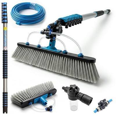 IGAD Solar Panel and Window Cleaning Kit with 18ft Extendable Pole, 2 Water Fed Brushes, 33ft Hose, Blue, 16 Inches, Nylon, Aluminum