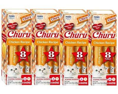 INABA Churu Lickable Purée Natural Cat Treats Gift Box- Chicken Recipe, 32 Tubes (4 Gift Boxes of 8 Tubes Each)