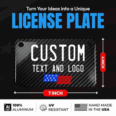 Custom Mini License Plate 4 x 7 Inch - Personalized for Motorcycles, Scooters, Ebikes, Kids Ride-On Cars, Golf Carts & Wheelchairs | Colors, Fonts & Backgrounds | Novelty Metal Plate (4" x 7")
