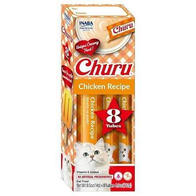 INABA Churu Lickable Purée Natural Cat Treats Gift Box - Chicken Recipe, 8 Tube Gift Box