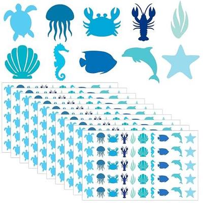 Whaline 500Pcs Blue Ocean Tanning Sunbathing Stickers Sea Marine Animal Self Adhesive Body Decals for Summer Beach Hawaiian Tropical Luau Salon Party Supplies