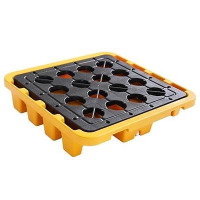 1 Drum Spill Containment Pallet with Grating, 10.5-Gallon Sump | Yellow, 28.35 x 28.35 x 6.1 in, 1,102 lb static load, 661 lb dynamic load