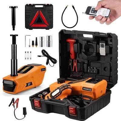 Electric Car Jack Kit 5 Ton 12V Floor Jack Portable Hydraulic Car Jack with Impact Wrench and Tire Inflator Pump for SUV Sedans Tire Change with LED Light, Lifting Height 4.7 to 18 Inch
