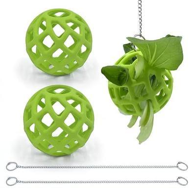 Feeder Ball with Chain for Rabbits Hamsters Turtles Reptile Enrichment Toy | 2 Pack, Durable Silicone Ball, Stainless Steel Chain, Foraging Toy, Hay Vegetable Holder, for Reptile Enclosure & Habitats