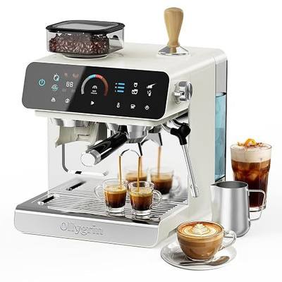 Ollygrin Semi-Automatic Espresso Machine with Grinder, 2-in-1 Coffee Machine with Milk Frother, 20 Bar Pressure Coffee Maker, Removable Water Tank & Bean Hopper, Expresso Machine for Home Barista
