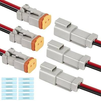 3 Kits Deutsch DT 2 Pin Wiring Harness Connector, Deutsch Male Female 2 Wire Way Waterproof Automotive Electrical Connector 16 AWG with Heat Shrink Tubing for Car Truck Boat, grey