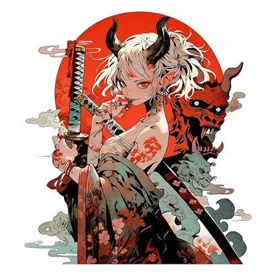 5.1'' Japanese Demoness Samurai Anime Car Stickers Fuel Tank Cartoon Vinyl Labels Anime Girl Decals for Bumper Motorcycle Trunk Window Laptop Vinyl Car Decals Waterproof (Type 3)