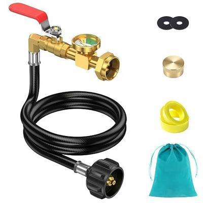 Propane Refill Adapter for 1 lb with Pressure Gauge & ON/Off Valve | 3FT QCC1/Type1 20lb to 1lb Propane Tank Refill Adapter for Camping,1PC Cap,1PC Storage bag,3FT Propane Refill Hose