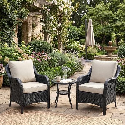Aoodor 24 x 24 Inch Outdoor Seat Cushion Set of 2, Water-Resistant & Fade Resistant Deep Seat and Back Cushion with Removable Cover for Patio Furniture Chair, Sofa and Couch, Beige Taupe
