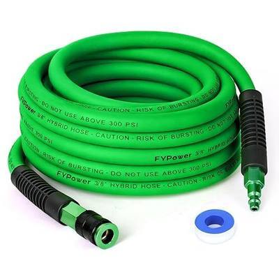 Hybrid Air Hose 3/8 in x 25 ft, Heavy Duty, Lightweight, Flexible and Kink Resistant Compressor Hose with 1/4" Universal Aluminum Fittings, Green