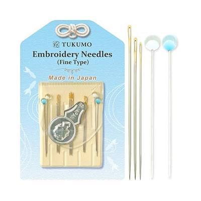 TUKUMO Gold Eye Embroidery Needles Crewel Needles Sewing Needles Set, 3 Size with 1 Threaders (Fine Type)