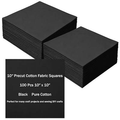100 Pcs 10-inch Cotton Fabric Squares, Precut Quilting Squares Charm Packs Solids Black, 10″ Precut Cotton Fabric Square for Beginners DIY Sewing Embroidery Patchwork Scrapbooking Craft, Black