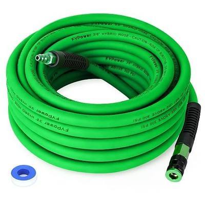 Hybrid Air Hose 3/8 in x 50 ft, Heavy Duty, Lightweight, Flexible and Kink Resistant Compressor Hose with 1/4" Universal Aluminum Fittings, Green