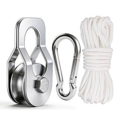 Heavy Duty Cable Snatch Pulley Block with 32FT Rope and Hook,Bearing Inside,for Garage,Attic,Kayak,Deer Hanging,Gym Equipment,800LB Lifting, 1 Pack