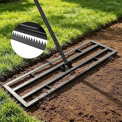 Lawn Leveling Rake 17"×10" with Serrated Edge & Smooth Plate, Heavy Duty Lawn Leveler with Adjustable Handle, Yard Leveling Rake for Soil, Sand, Golf Course & Garden Landscaping(17"×10")