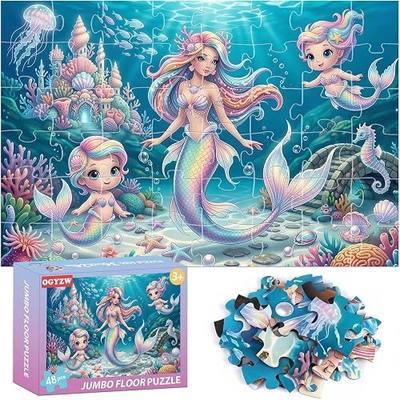 Jumbo Floor Puzzle for Kids Ages 4-6, 48 Piece Large Mermaid Jigsaw Puzzles for Kids Ages 3-5, Preschool Educational Learning Mermaid Toys Gift for Boys & Girls