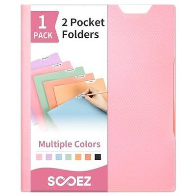 Sooez 1 Pack Plastic Folder, 2-Pocket Folder with Writable Category Label | With Non-Slip Tabs, Fits A4/Letter Size Paper, Heavy-Duty Folders with Pockets for School, Office, Home (Pink)