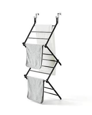 JS HANGER Over The Door Drying Rack, Foldable Hanging Clothes Drying Rack with 11 Drying Bars, Space Saving Laundry Rack for Towels, Clothes, Bath Towels, Bedroom, Bathroom & Laundry Room Doors