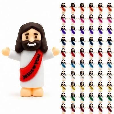 50 Pcs Mini Jesus Figurines, Multicolor Resin Jesus Loves You Figures | Cute Pocket Jesus Statues for Religious Gifts, Easter Egg Stuffers, Baptism, Sunday School, Hide and Seek Party Favors