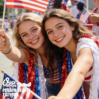 Patriotic Star Freckles Face Tattoo - Red White Blue Temporary Tattoos with Glitter Stars | Waterproof Sparkle Stickers for 4th of July, Festivals & Rallies (8 Sheets)