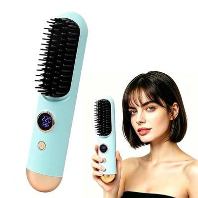 2026 New Cordless Travel Hair Straightener Brush, Mini Portable Flat Iron Comb for Women, 9 Adjustable Heat Settings Fast Heating for Short Hair & All Hair Types(Light Blue)