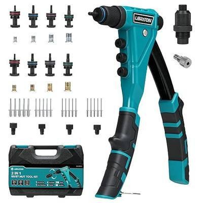 LIBRATON 2in1 Rivet Nut and Pop Rivet Gun Kit, with 8 Mandrels (Metric & SAE), 4 Nose Pieces (2.4-4.8mm), 80 Nuts and 200 Rivets, Adjustable Riveting Tool for DIY & Repair with Carrying Case