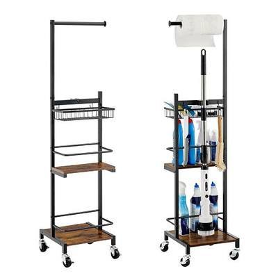 Cleaning Supplies Organizer, Shower Scrubber Cleaning Cart for Electric Spin Scrubber, Brush Heads, Cleaning Caddy with Wheels for Kitchen Laundry Room Organization(Black)