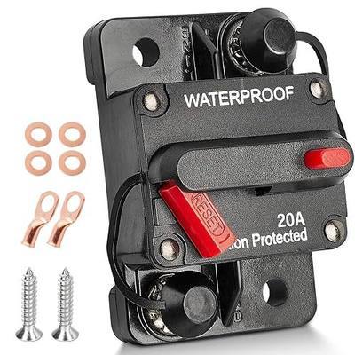 RED WOLF 20A Circuit Breaker Manual Reset Switch, w/6 AWG-1/4 Wire Lugs Screw, M6 Stud for Marine Boat Trolling Car Electronic Battery Solar System DC 12-48V Inline Fuse Kit IP67 Waterproof