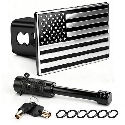 Trailer Hitch Cover with Lock, 2 Inch Receivers, American Flag | 5/8-Inch Pin Diameter, Heavy Metal, Compatible with Pickup, SUV, Jeep, Trucks