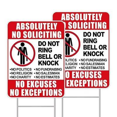 No Soliciting Sign for House – 2-Pack 13"x10" Double-Sided No Soliciting Yard Sign with Stake, H-Stake Metal Stakes – Do Not Knock, Please Don't Ring Doorbell – Outdoor Sign for Home & Front Door