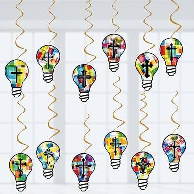 Illumination Station Vbs Party Decorations, 2026 VBS, 24pcs Party Streamers | Pre-Assembled, Church Party Hanging Swirls, Vacation Bible School, Light Bulb Ideas Party Decor Supplies, Indoor, Outdoor