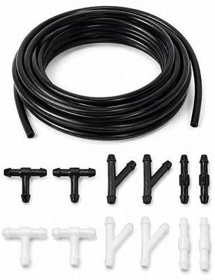 Windshield washer hose kit, 3 Meters (9.84ft) Flexible Washer Fluid Tubing with 12 Pcs Connectors (Black & White), windshield wiper hose repair kit for Cars, SUVs, Trucks