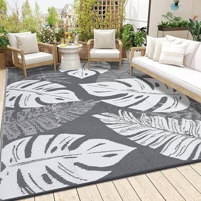 Waterproof Outdoor Patio Rug 9x12 ft, Reversible Plastic Straw Area Rug, Camping Rug Carpet, Portable Outdoor Area Rug, for RV, Camper, Deck, Balcony, Porch, Beach, Picnic - Grey