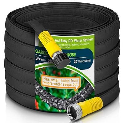 LAVEVE 100FT Flat Soaker Hose, Heavy Duty Garden Watering Hose, Flexible Leakproof Drip Irrigation Hose Saves 80% Water for Lawn, Flower Beds, Vegetable Field (50FT x 2 Pack)