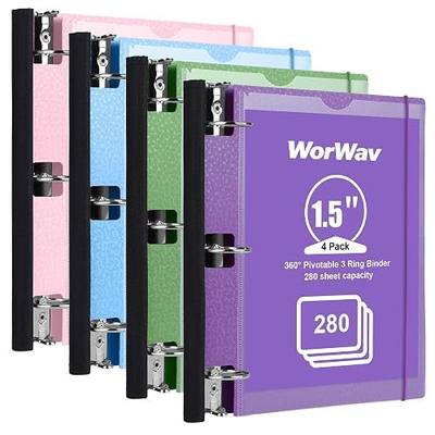 4 Pack 1.5-inch 3 Ring Binder, 360° Pivotable Foldable Binders | 3 Pockets, Customizable Cover, Holds 325 Sheets, Expandable Plastic Binder for School or Office Supplies, Four Colors