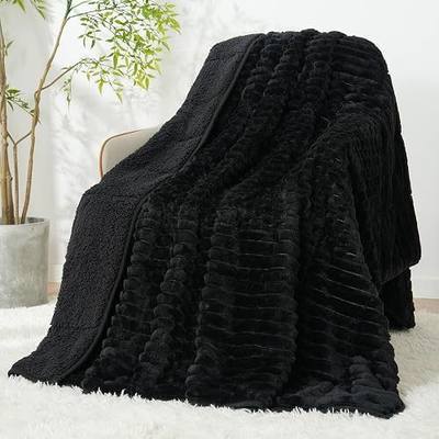 Weighted Blanket for Adults Queen Size 60 x 80 20lbs, Sherpa Fleece | Machine Washable; Soft and Warm; Plush Fluffy Fabric with Glass Beads; Heavy Fuzzy Throw for Bed; Dual Sided; Black