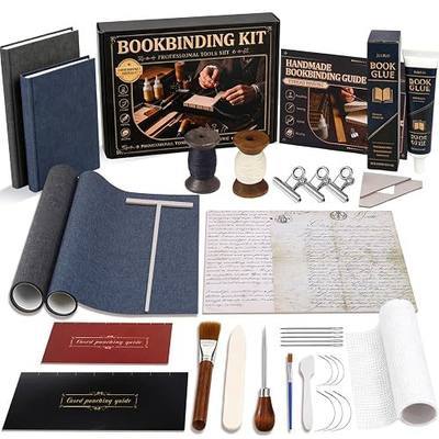 Book Binding Kits, Complete Book Making Kit for Beginners with Instructions & Video Tutorials, Book Binding Kit with Bone Folder, Glue, A5 Book Cloth, Bookbinding Materials for DIY Bookbinding