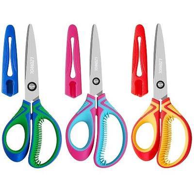 6" Left Handed Scissors Kids Ages 5-8 School, With Covers, 3 Pack | Ergonomic design, Soft Comfort Grip fits kindergarten or elementary students. Great for paper and cardstock crafts.