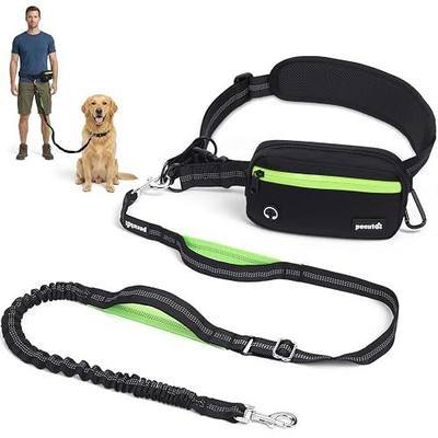 Pecute Heavy Duty Hands Free Dog Leash for Large Breeds with Waist Pouch | Shock Absorbing Bungee, No Pull Dual Handles for Medium Large Dogs 33-120 lbs, for dog walking, hiking, training