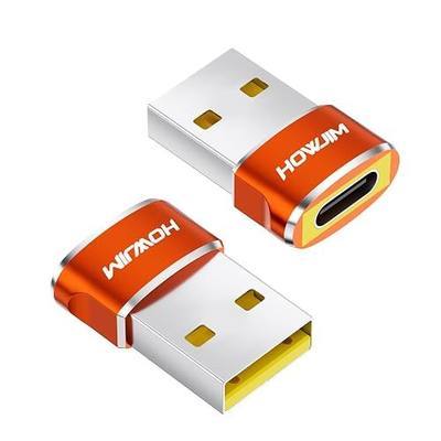 USB to USB C Adapter 2 Pack, USB 2.0 Fast Charging 480Mbps Data Transfer,USB C Female to A Male Charger Converter for Ma-c Book Pad Pro Phone 15/16/17 Pro Max G-alaxy Smartphone Laptop Tablet Orange