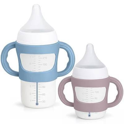 2 Pack Silicone Baby Bottle Handles for NUK 5oz & 8oz, Easy Grip Baby Bottle Holder for Baby Self Feeding, Fits NUK Simply Natural Baby Bottles, BPA Free - Blue+Purple