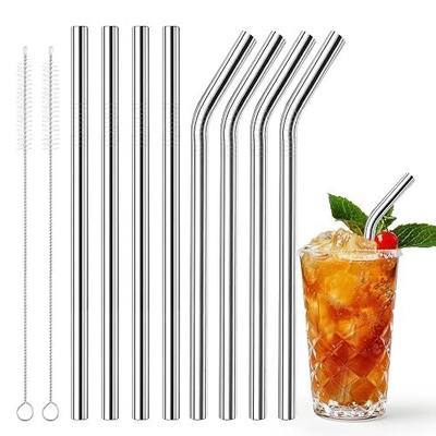 10 Pack Reusable Metal Straws Set, 8.5 in x 8 mm Metal Straws Reusable Stainless Steel Straws with 2 Cleaning Brush, 4 Straight 4 Bent Metal Drinking Straw for Cocktail Coffee Beverage (Silver)
