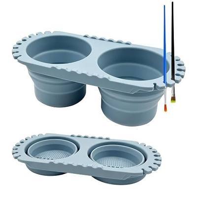Paint Brush Cleaner Cup, Foldable Silicone Brush Cleaning Rinse Cup with Dual Compartment Cleaning Container and Brush Holder for Acrylic, Watercolor & Art Supplies