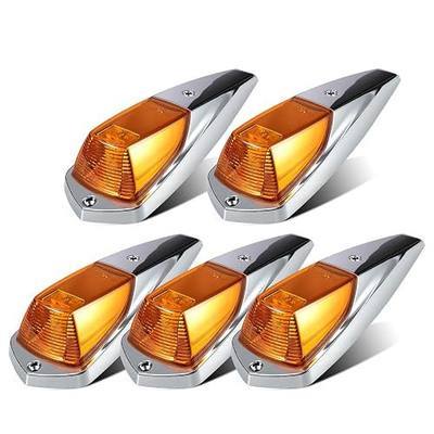 Partsam 5PCS Amber LED Cab Roof Marker Lights with Chrome Housing, Front Top Running Light Clearance Lamp Assembly for T680 T880 Truck Waterproof