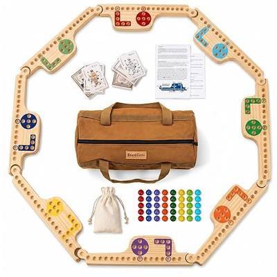 Jokers and Marbles Board Game Set – Wooden Marble Game with 40 Marbles, 4 Decks of Cards, Instructions and Carry Bag, 2–8 Player Portable Family Tabletop Game, Gift for Adults and Families